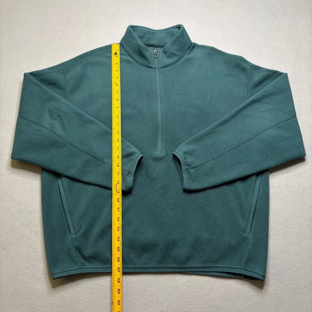 Lululemon Fleece Pullover Mens L Green Half Zip Relaxed Fit Pockets Soft Warm